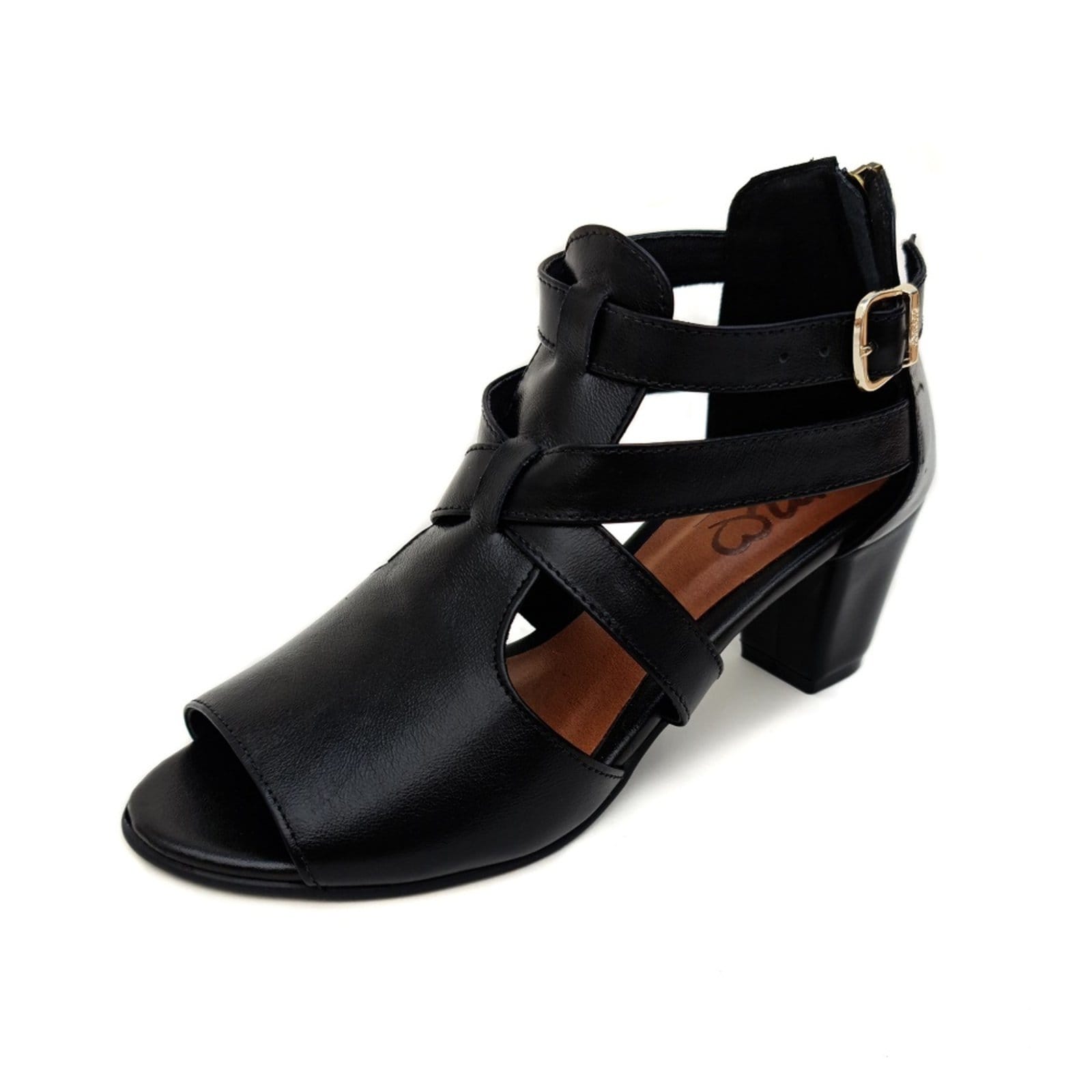 Vista principal Sandália Couro Ankle Boot Amo Calçados Sophia Preta Amo Calçados preto