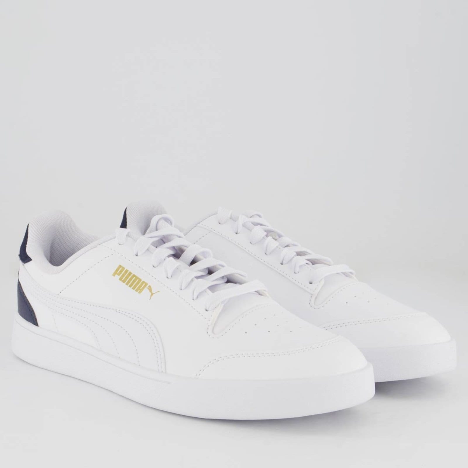 Vista 2 Tênis Puma Shuffle e Dourado Puma branco