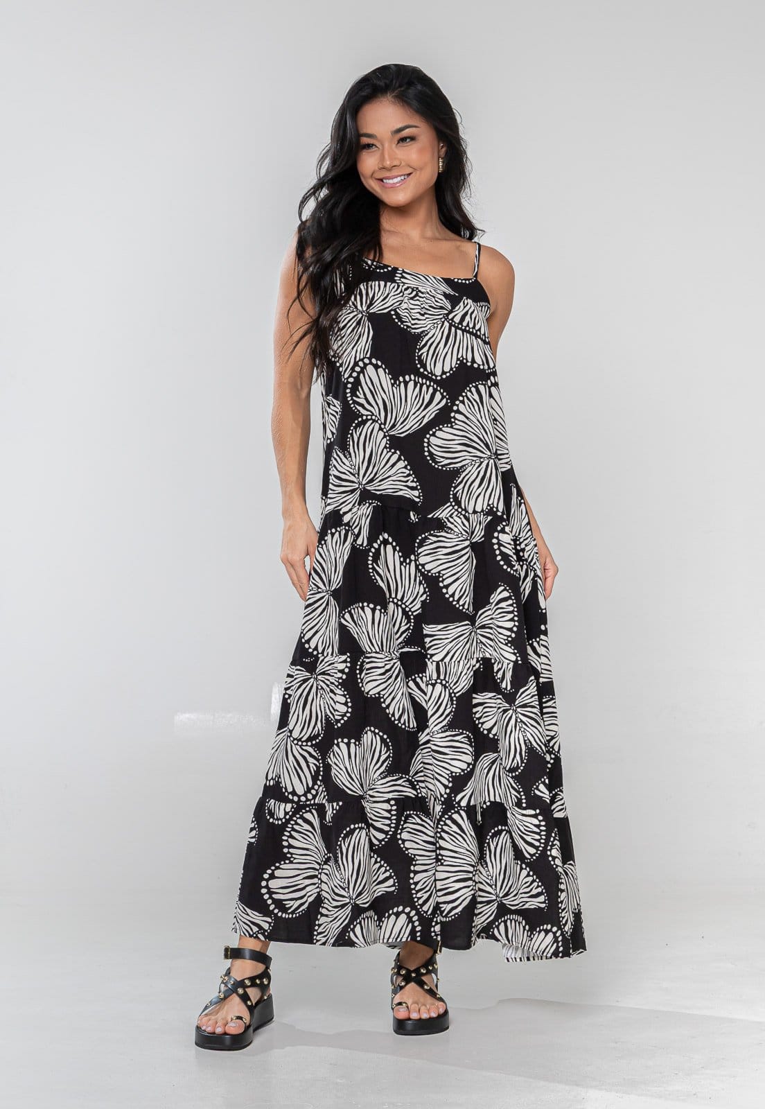 Vista principal Vestido Aura Samanta Alças Borboleta Aura preto