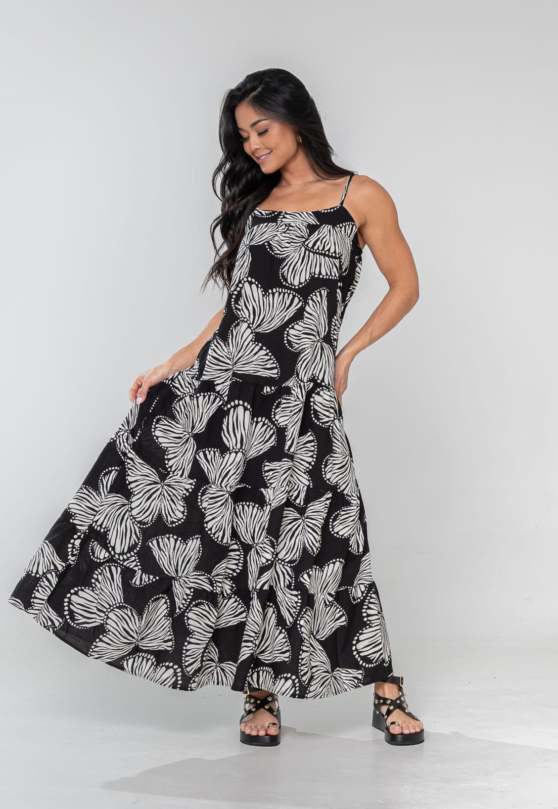 Vista 2 Vestido Aura Samanta Alças Borboleta Aura preto