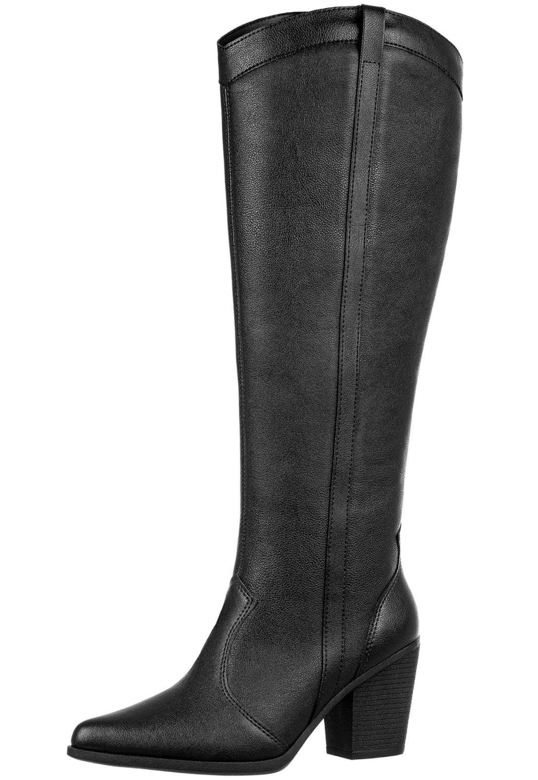 Vista principal Bota Feminina Western Texana Country Cano Alto Bico Fino Preta Gigil preto