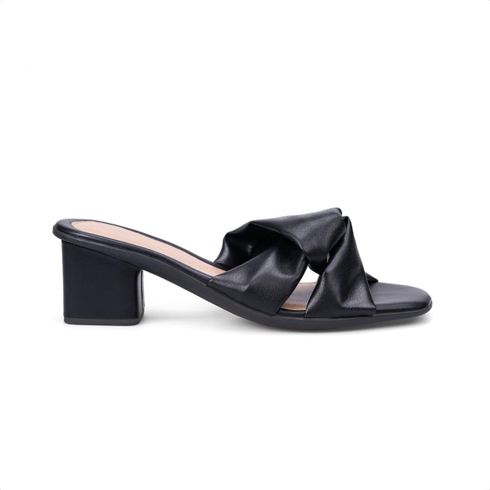 Vista 2 Sandália Feminina Preta Laço Bico Quadrado Salto Médio Bloco Domidona preto