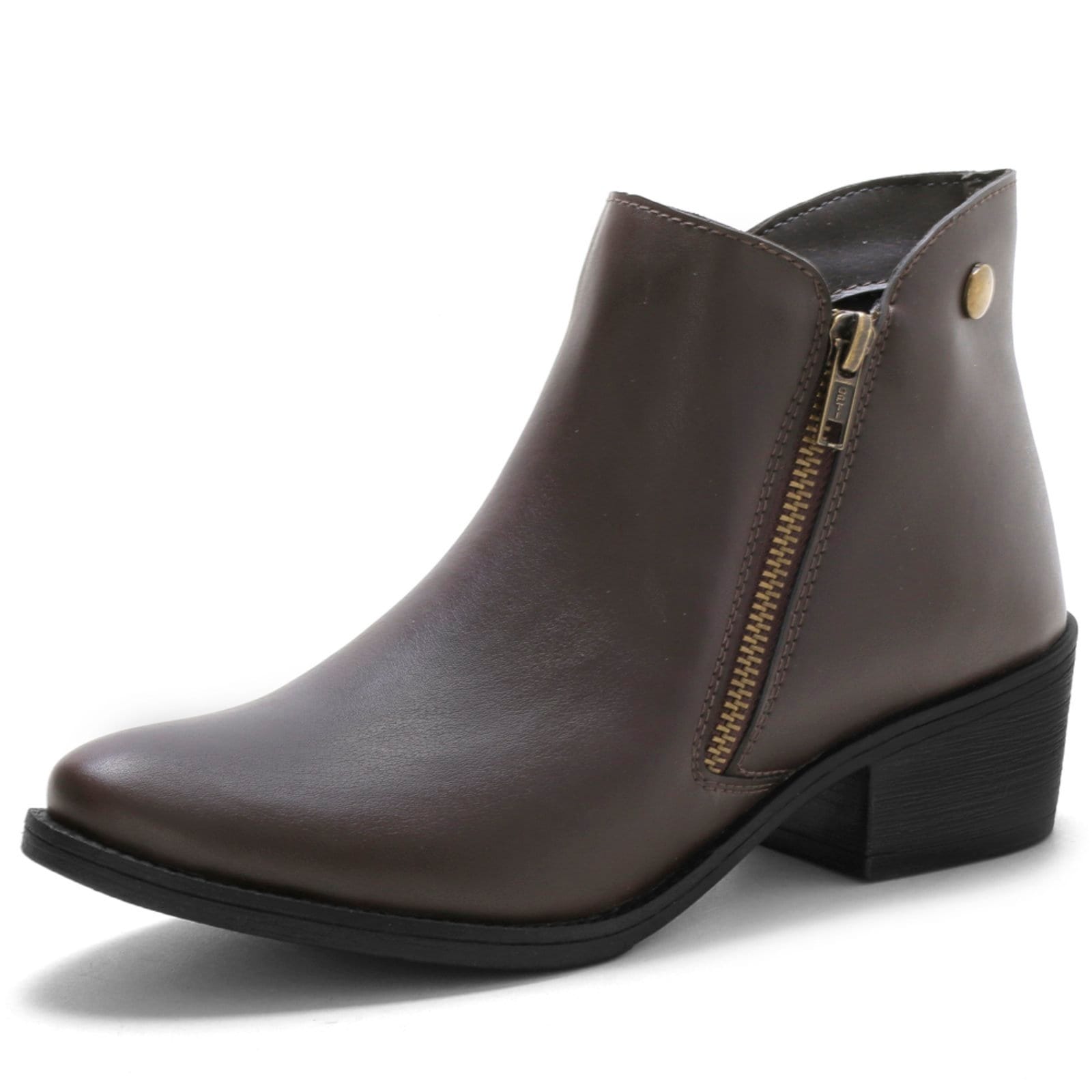 Vista 2 Bota Feminina Bredeni Cano Curto Coturno Com Zíper Lateral Confortável Café BREDENI marrom