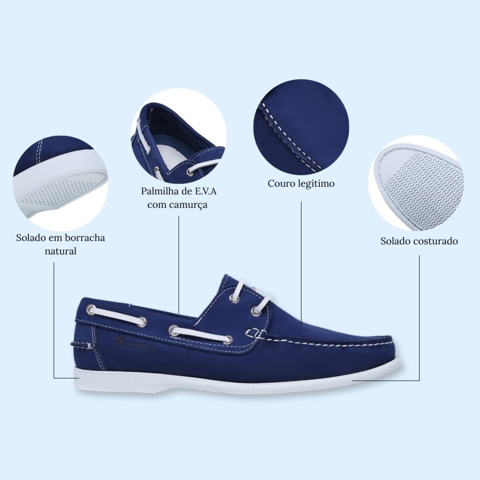 Vista 2 Mocassim Masculino De Couro Schiareli 606 Macio Leve Confortável Royal Schiareli azul