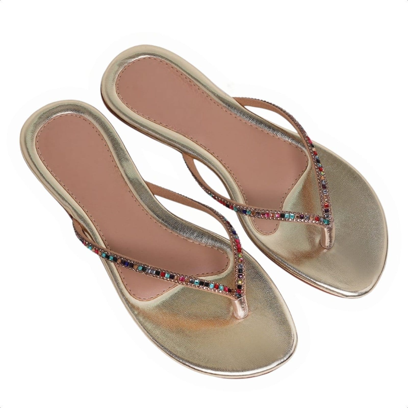 Chinelo Feminino Rasteirinha Confortável Salto Baixo Com Strass Brilho Casual Moda Praia Verão Carmelo Shoes Dourada