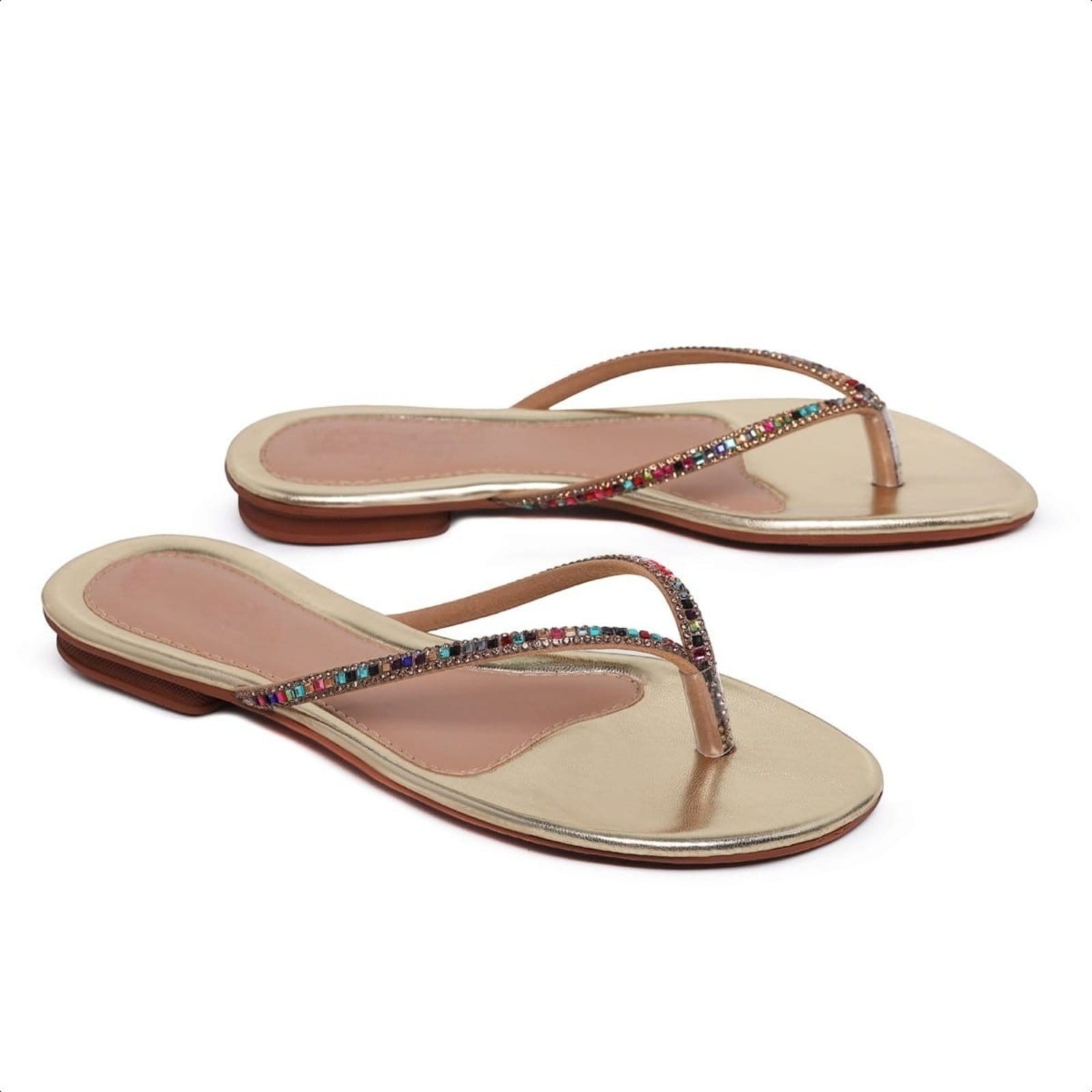 Vista 2 Chinelo Feminino Rasteirinha Confortável Salto Baixo Com Strass Brilho Casual Moda Praia Verão Carmelo Shoes Dourada CARMELO SHOES dourado