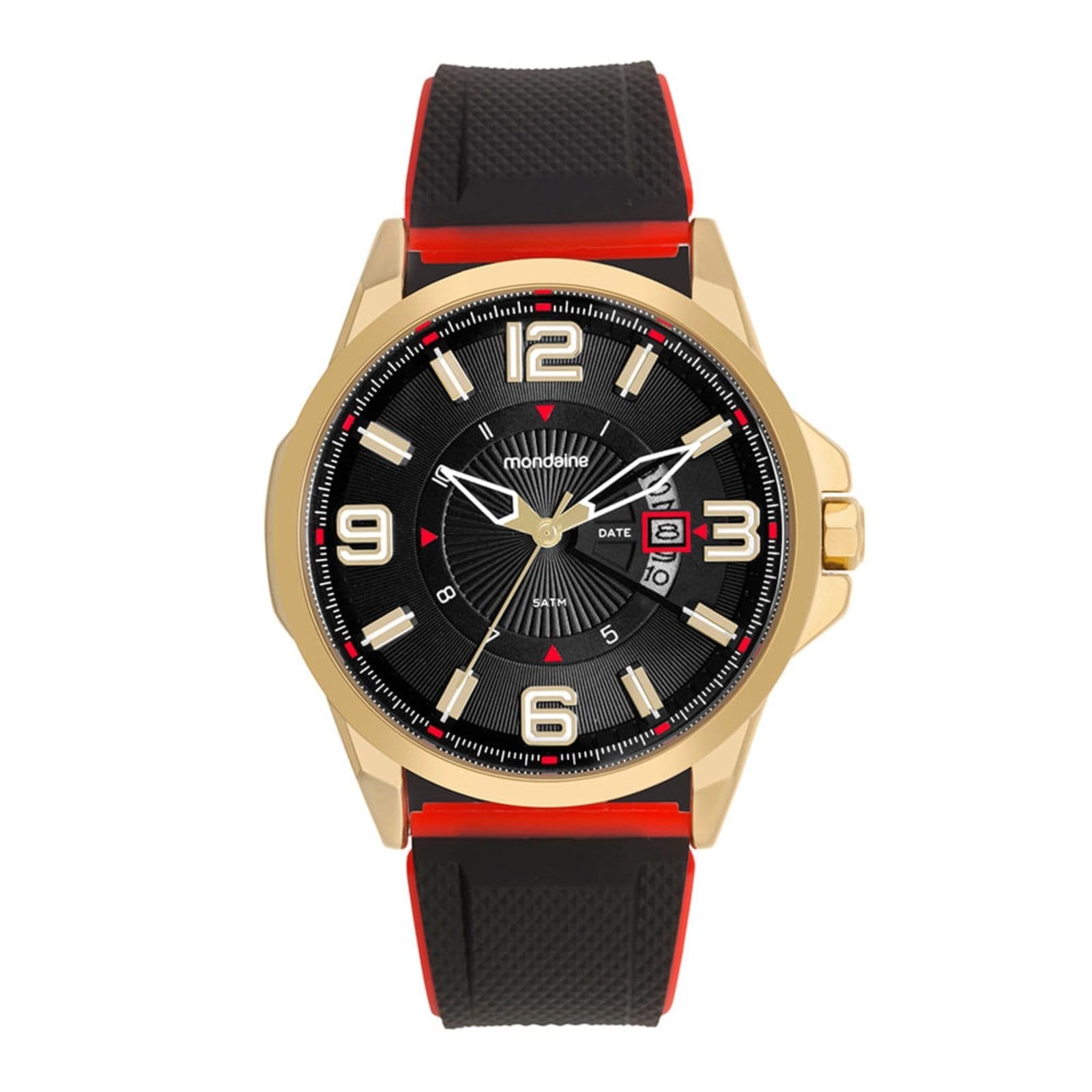 Relógio Masculino Mostrador em 3D Calendario Dourado