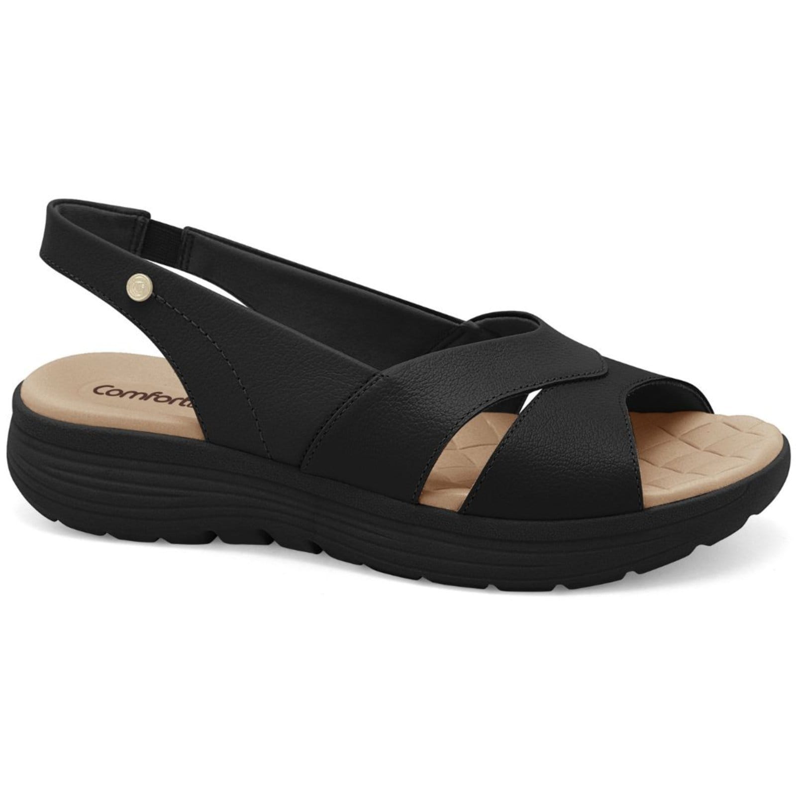 Sandália Feminina Couro Calce Fácil Preta Comfortflex 2543403-2