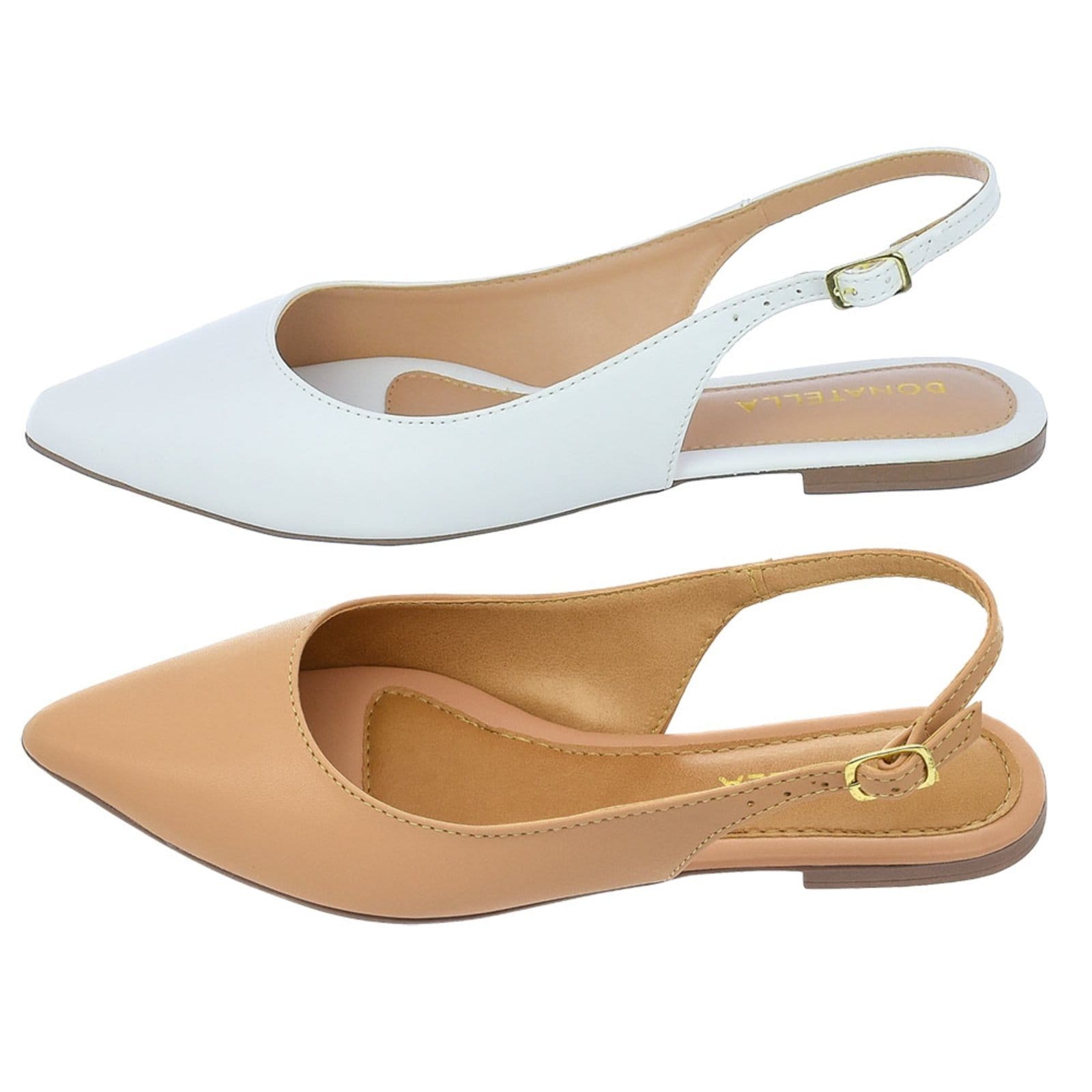 Kit 2 Pares Mule Feminino Sapatilha Bico Fino Donatella Shoes Rasteira Slingback Lisa Clássica Nude e