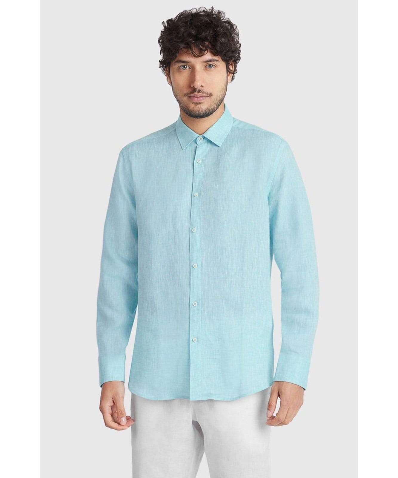 Vista principal Camisa Aramis Manga Longa Slim Linho Irlandês Aqua - G Aramis azul aqua