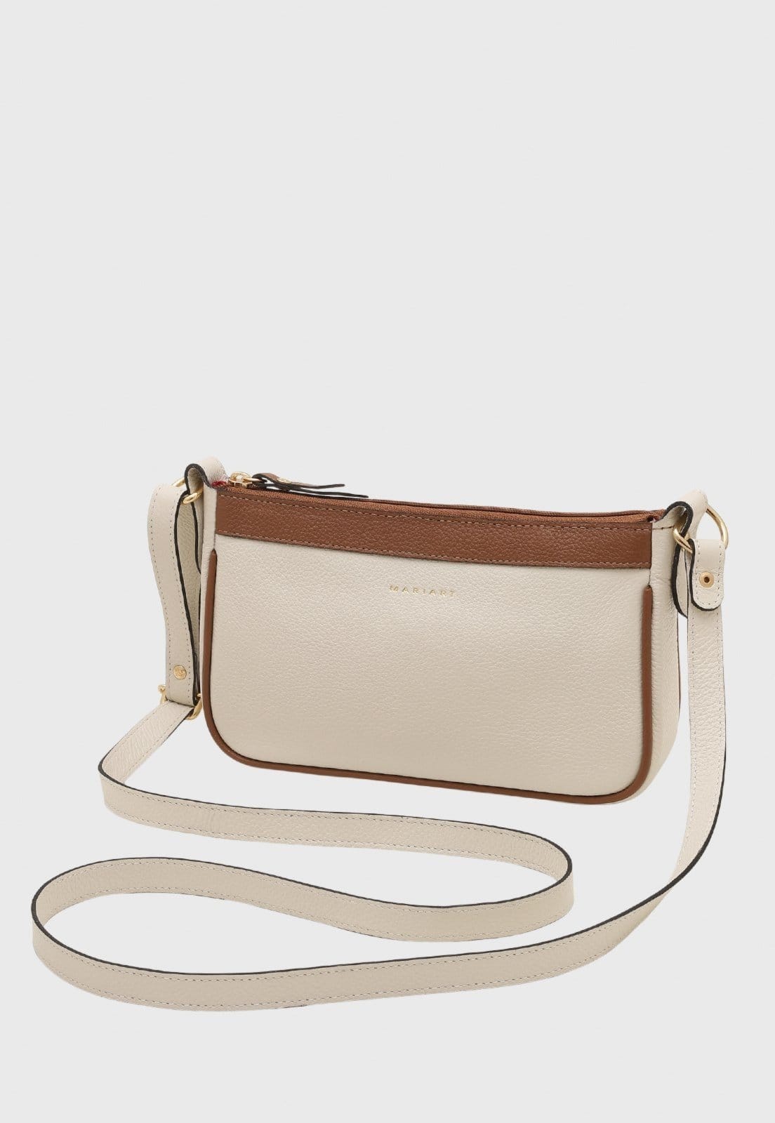 Bolsa Transversal de Couro Mariart Maragogi Off White/Camel