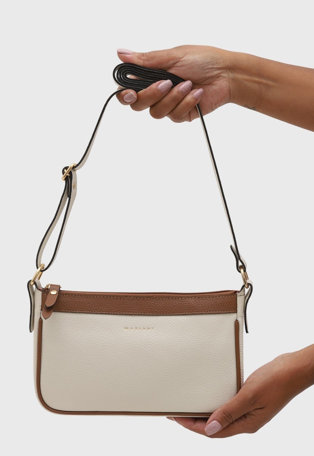 Vista 2 Bolsa Transversal de Couro Mariart Maragogi Off White/Camel Mariart caramelo/off-white white