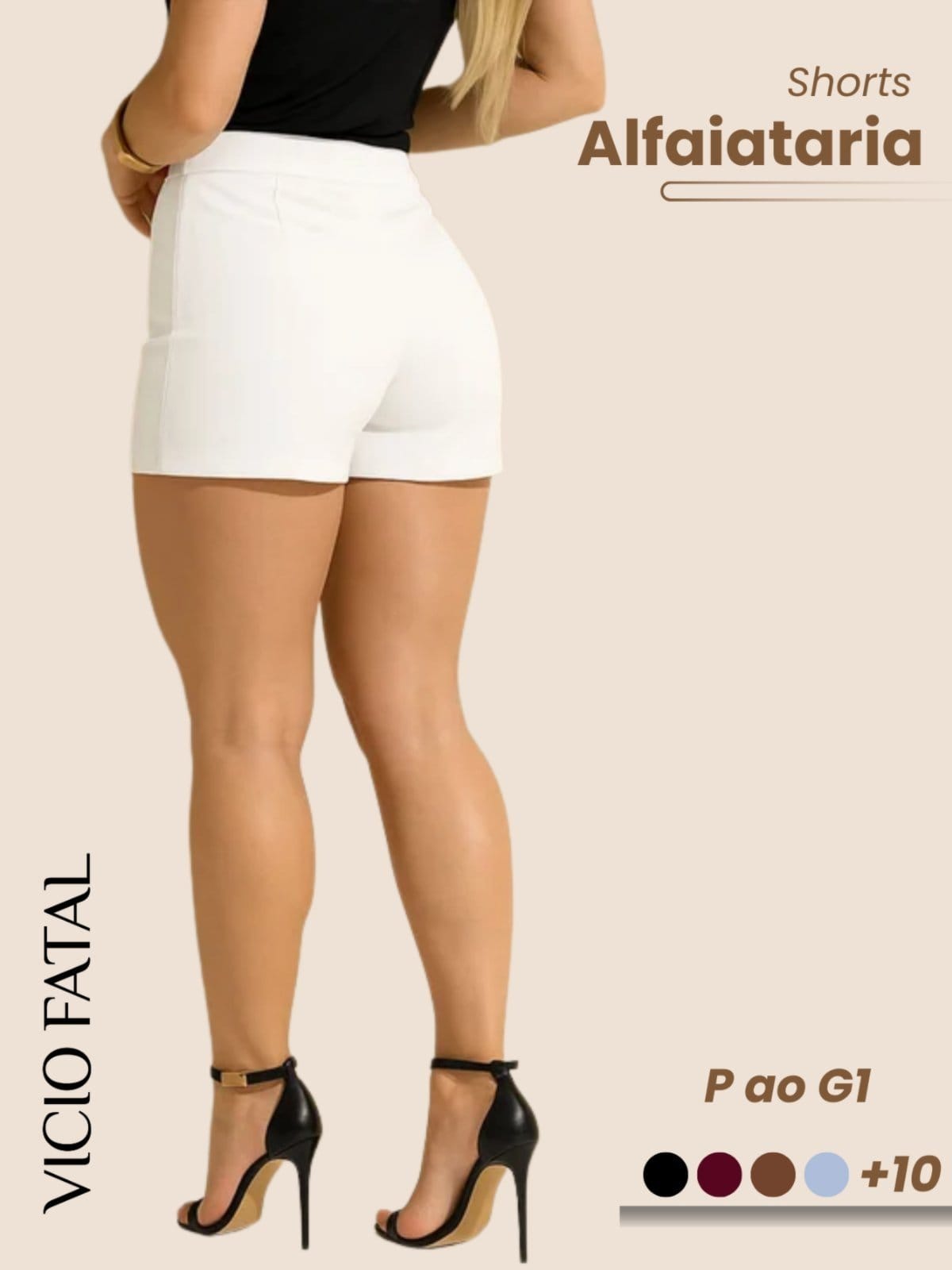 Vista principal Shorts Feminino de Alfaitaria Social Fecho Invisível Elegante Plissado Modelagem Curta Cintura Alta Estiloso Casual Sofisticado Bolsos Frontais Fecho com Botão Minimalista Vicio Fatal branco