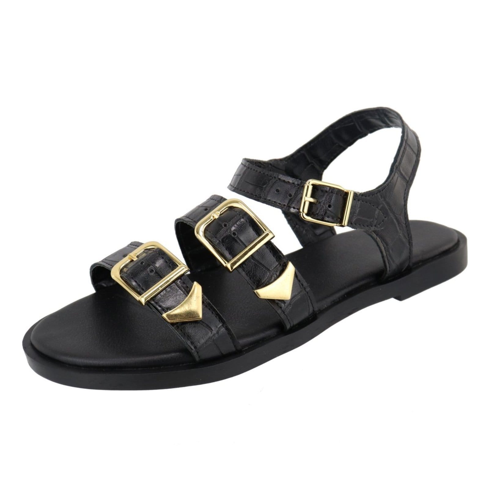 Vista principal Rasteira Sandália Feminina Fivelas Lançamento Preta TELLINI STORE preto