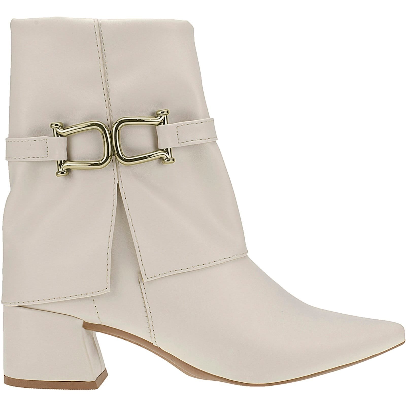 Vista 2 Bota Feminina Bico Fino Salto Shekinah Detalhe Capa Gola Enfeite Lateral Moda Off White Shekinah off-white white