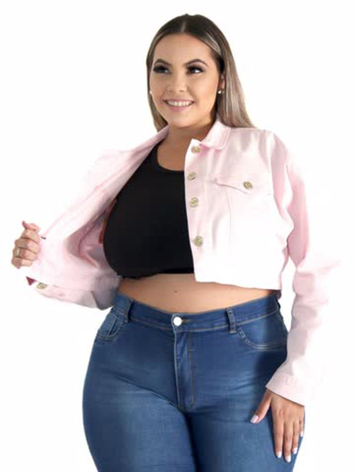 Jaqueta Feminina Sarja Plus Rose Cropp