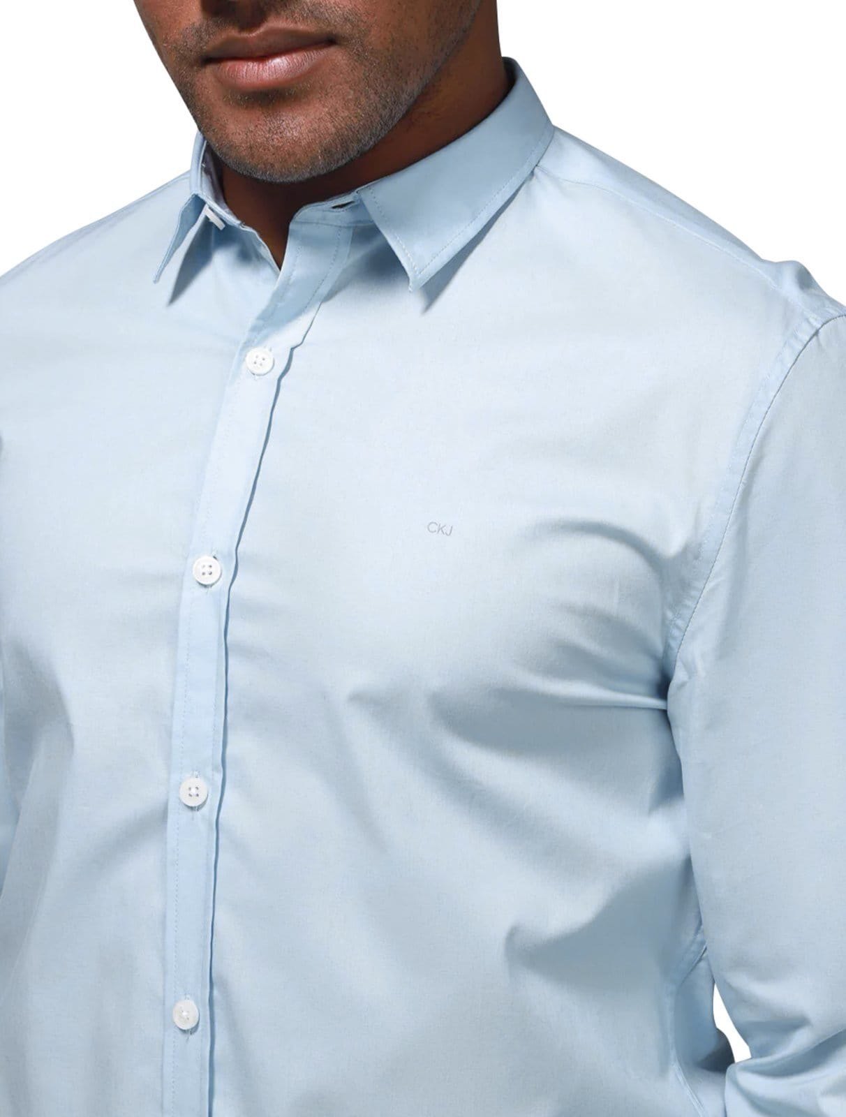 Vista 2 Camisa Calvin Klein Jeans Masculina Slim Fit New CKJ Logo Claro Calvin Klein azul