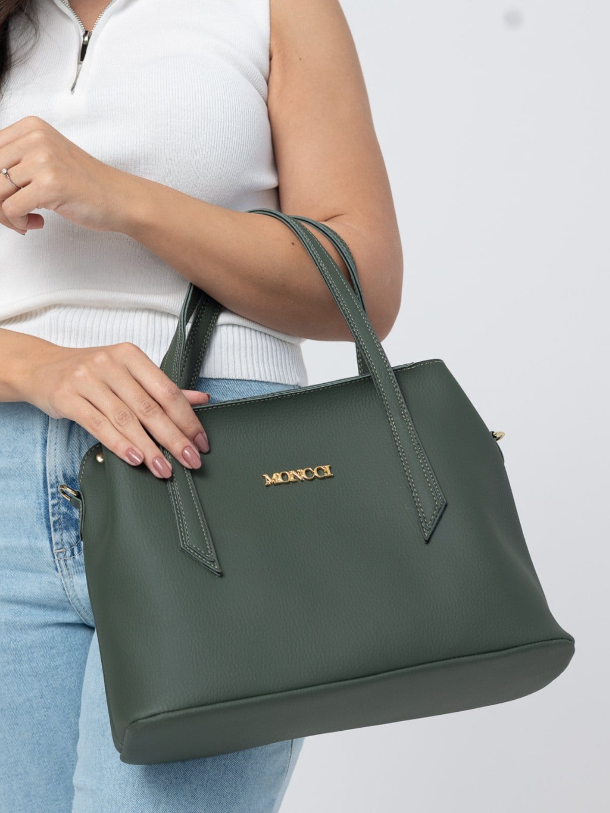 Vista principal Bolsa Moncci Média Alça transversal e alça de mão Militar MONCCI verde/verde militar verde