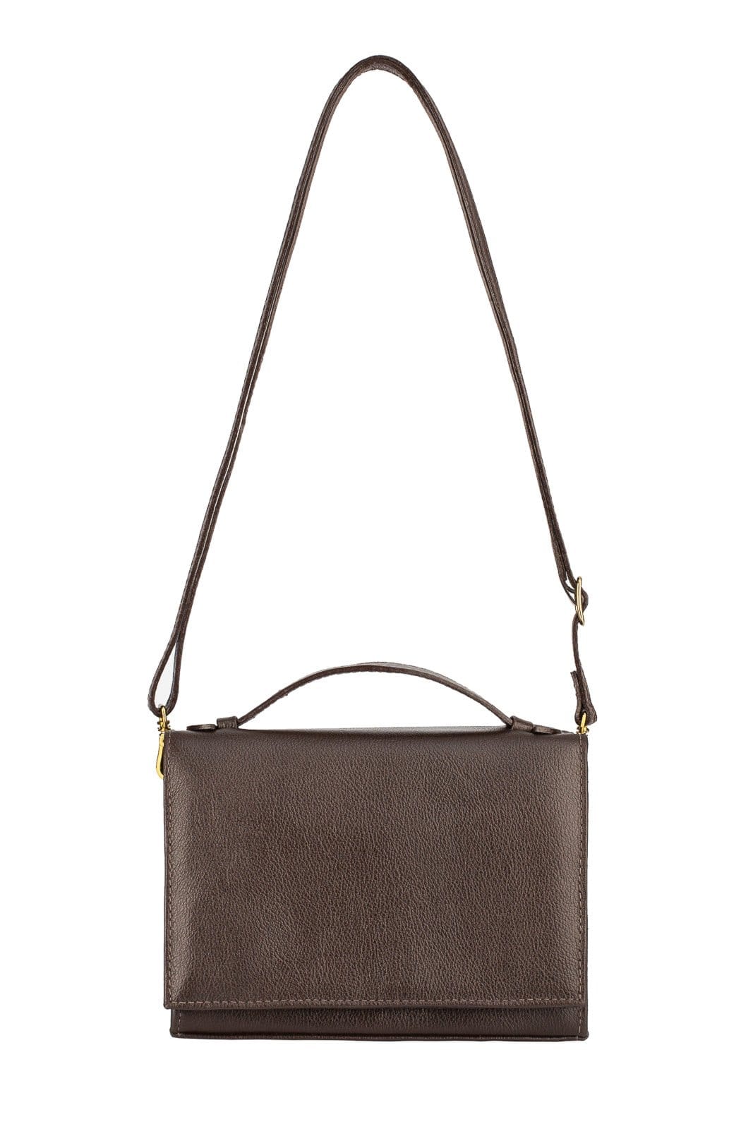 Bolsa pequena transversal de couro liso Deise - Café