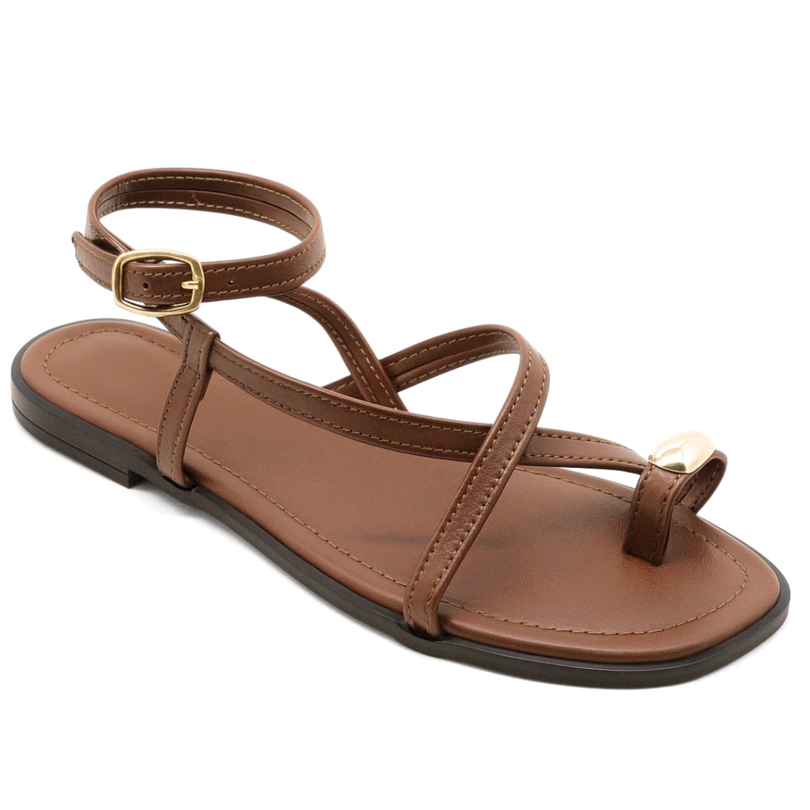 Rasteira Feminina Com Tiras Finas Cruzadas Anel de Dedo Leve e Sofisticada Cacau 307