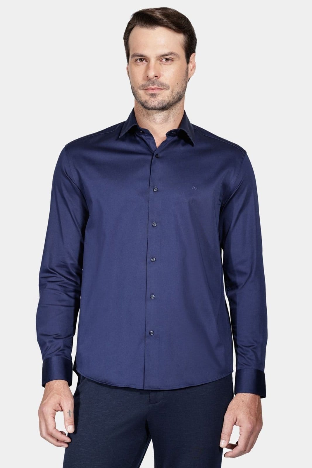 Camisa Aramis Manga Longa Slim Cetim Com Elastano Marinho