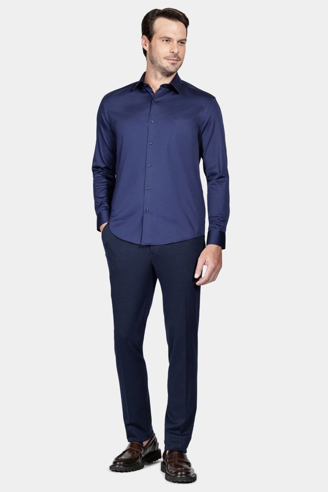 Vista 2 Camisa Aramis Manga Longa Slim Cetim Com Elastano Marinho Aramis azul marinho