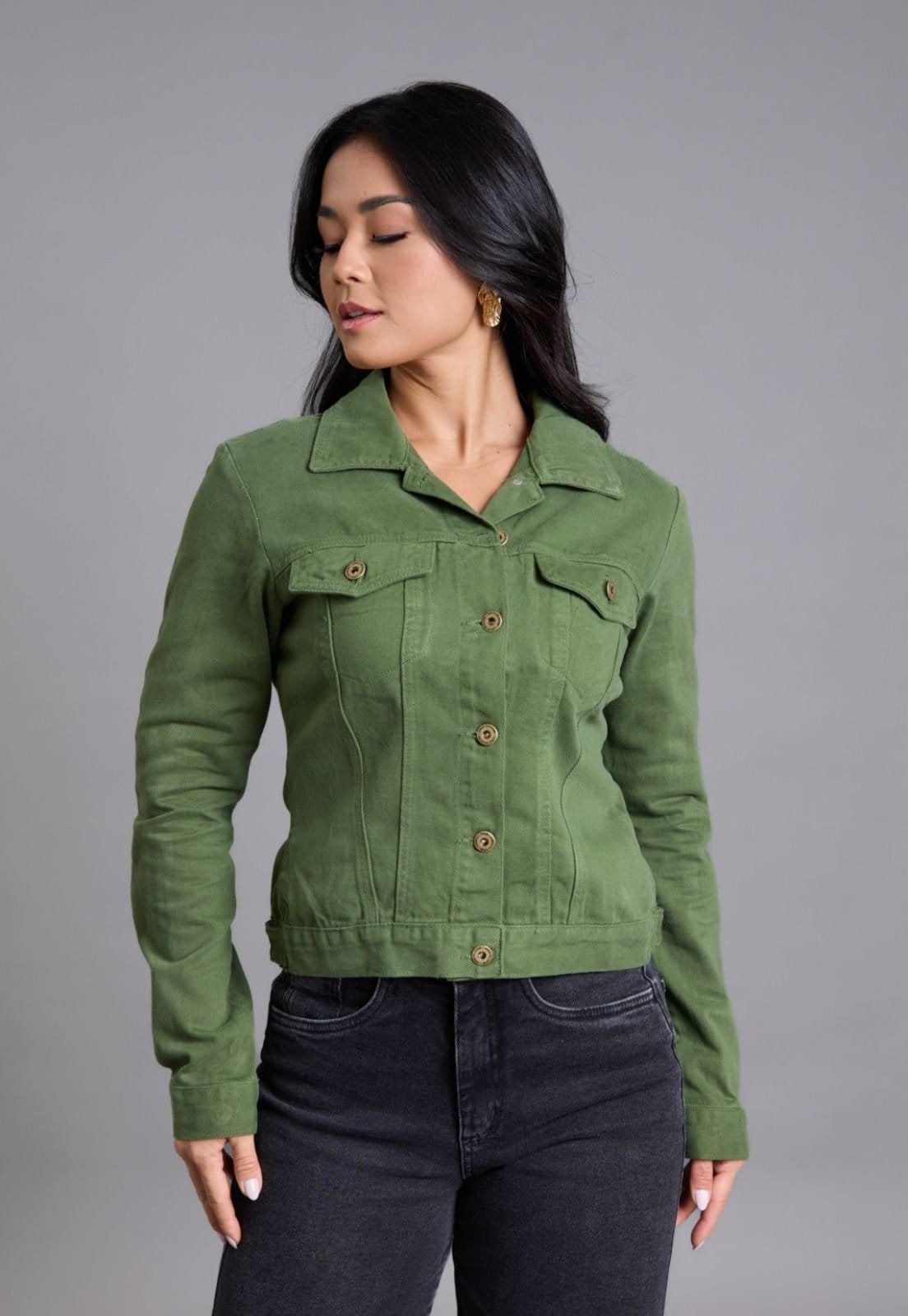 Vista principal Jaqueta Sarja Feminina Tradicional Color Lemier Collection LEMIER verde/verde militar/verde oliva verde