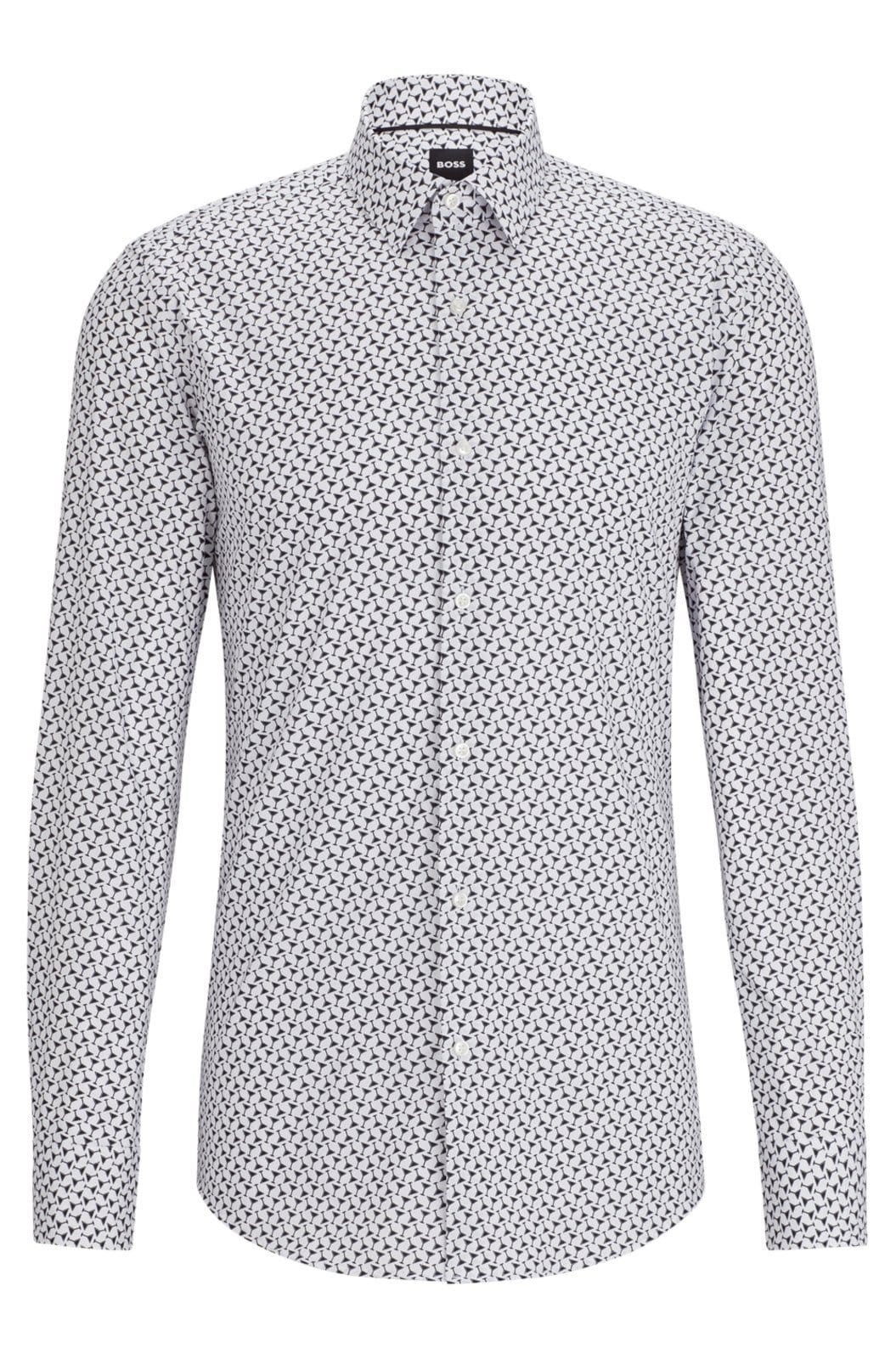 Camisa Preta Slim Fit Em Algodão Stretch Estampado