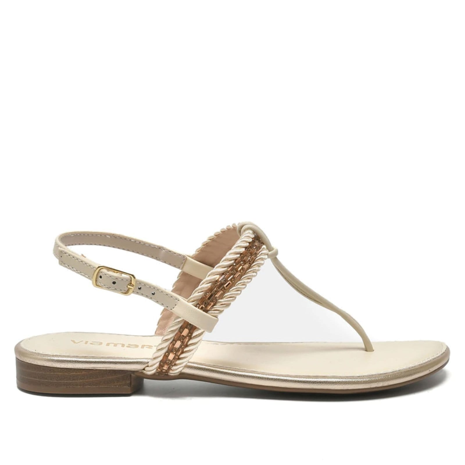 Vista 2 Sandália Rasteira Feminina Via Marte Metalizada Off White VIA MARTE off-white white