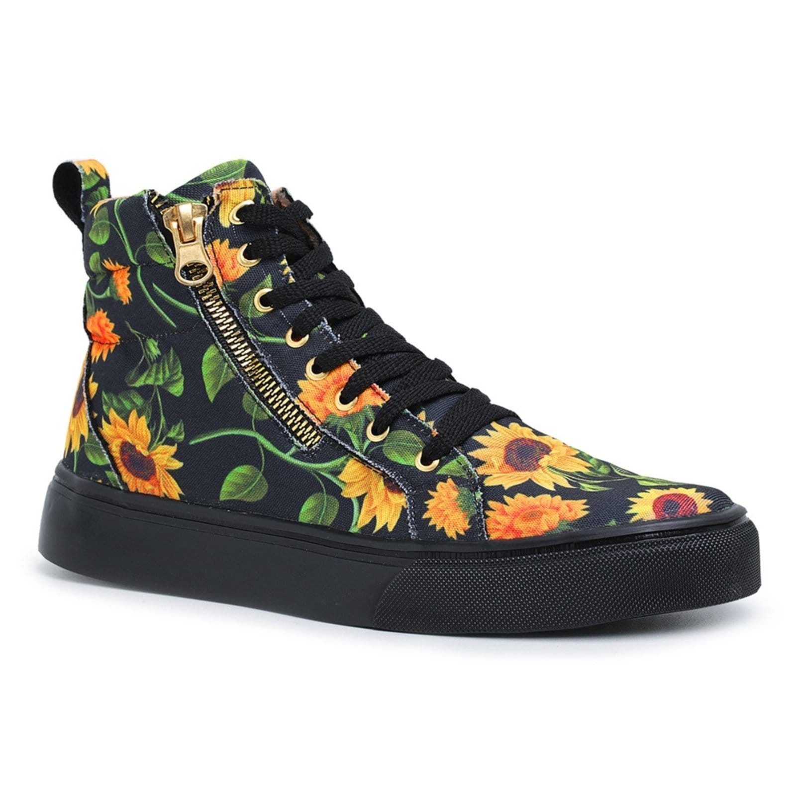 Sneaker Tênis Casual Botinha Feminina Cano Alto Sola Alta Emborrachada Zíper Lateral Amarração Amarelo