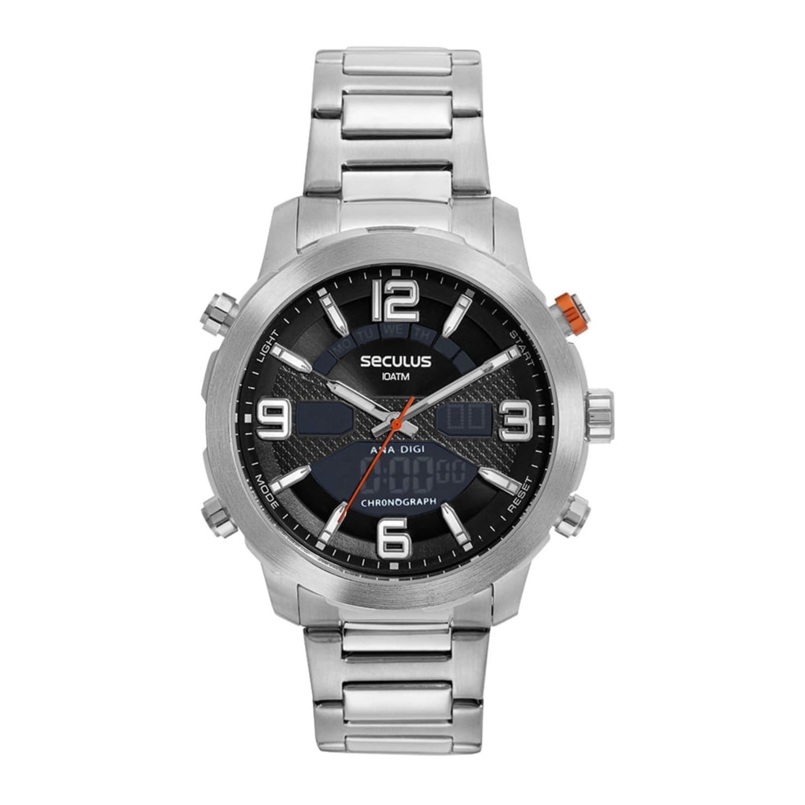 Vista principal Relógio Seculus Masculino Anadigi Aço Esportivo Seculus prata