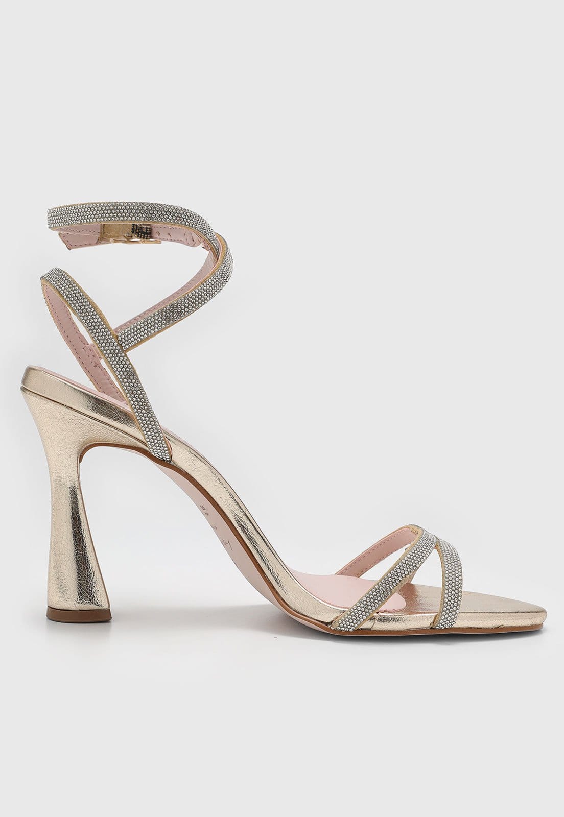 Vista 2 Sandália Feminina Luiza Barcelos Salto Alto Pedrarias Dourada Luiza Barcelos dourado