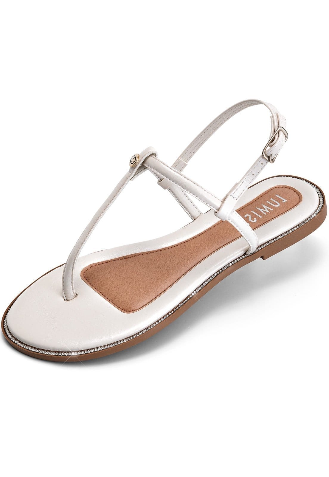 Sandália Rasteira Feminina Lumiss Confortável Strass Tira De Dedo Off White