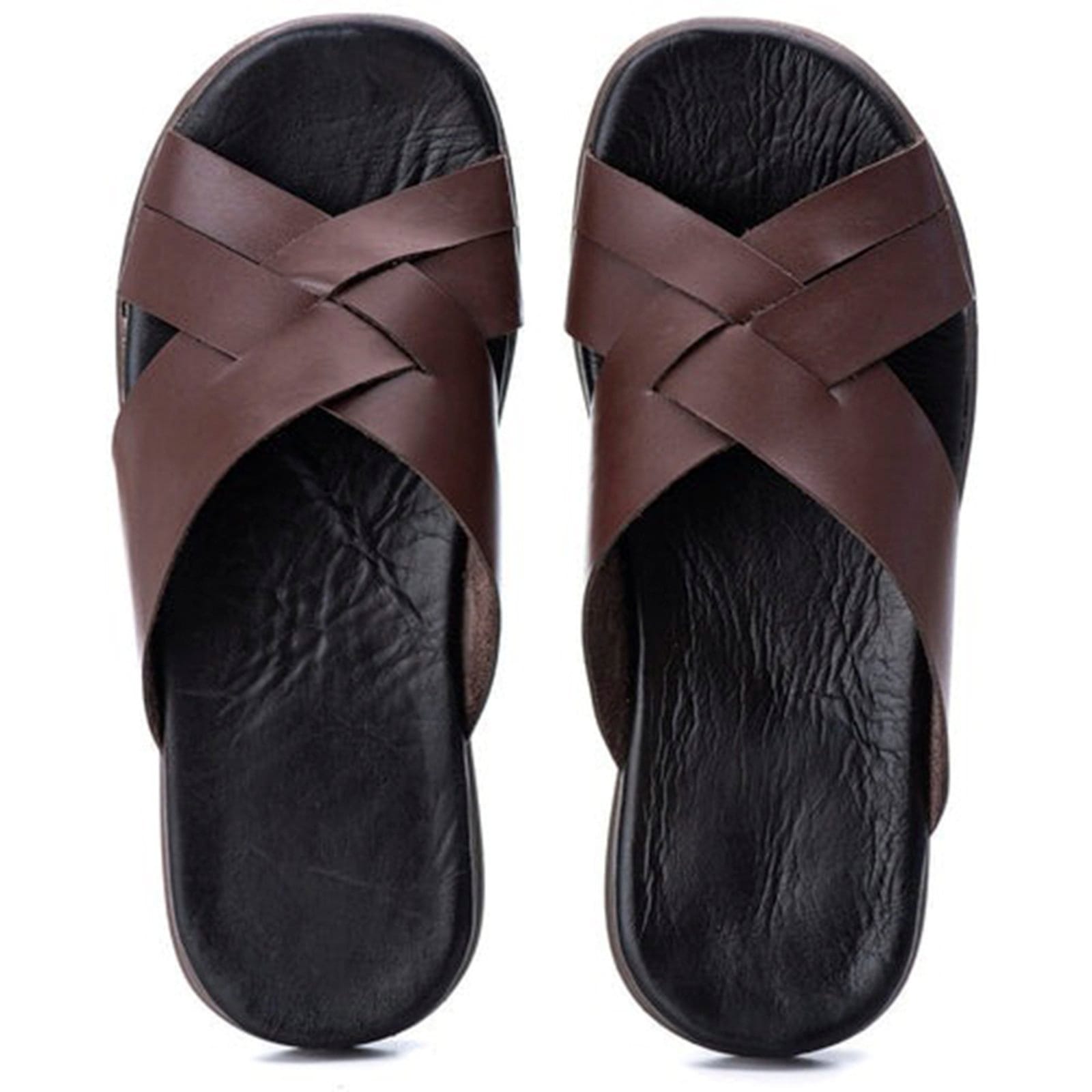 Vista 2 Sandália Chinelo Masculino 100% Couro Genuíno Qualidade Franca Griffe Leve Confortável Ortopédico Macio FRANCA GRIFFE marrom