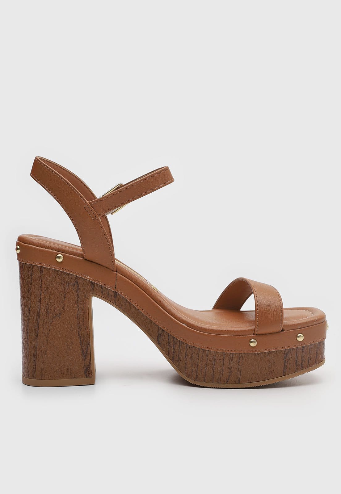 Vista 2 Sandália Feminina Vizzano Salto Bloco Tachas VIZZANO caramelo