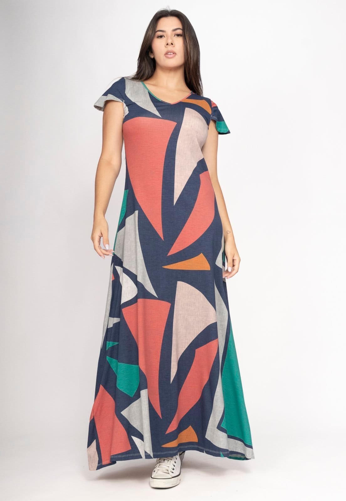 Vestido Amazonia Vital Amanara Longo Malha Geometrias do Tempo