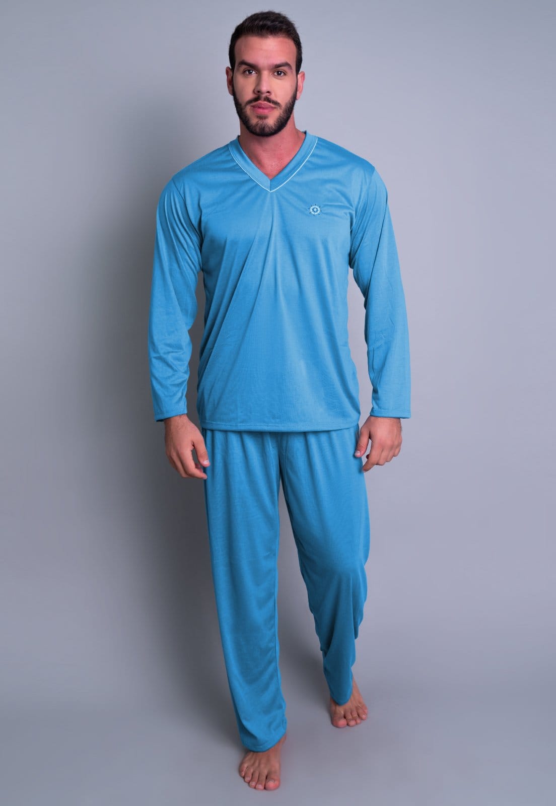 Vista 2 Pijama Longo MVB Modas Blusa Manga Comprida E Calça Adulto Claro Mvb Modas azul