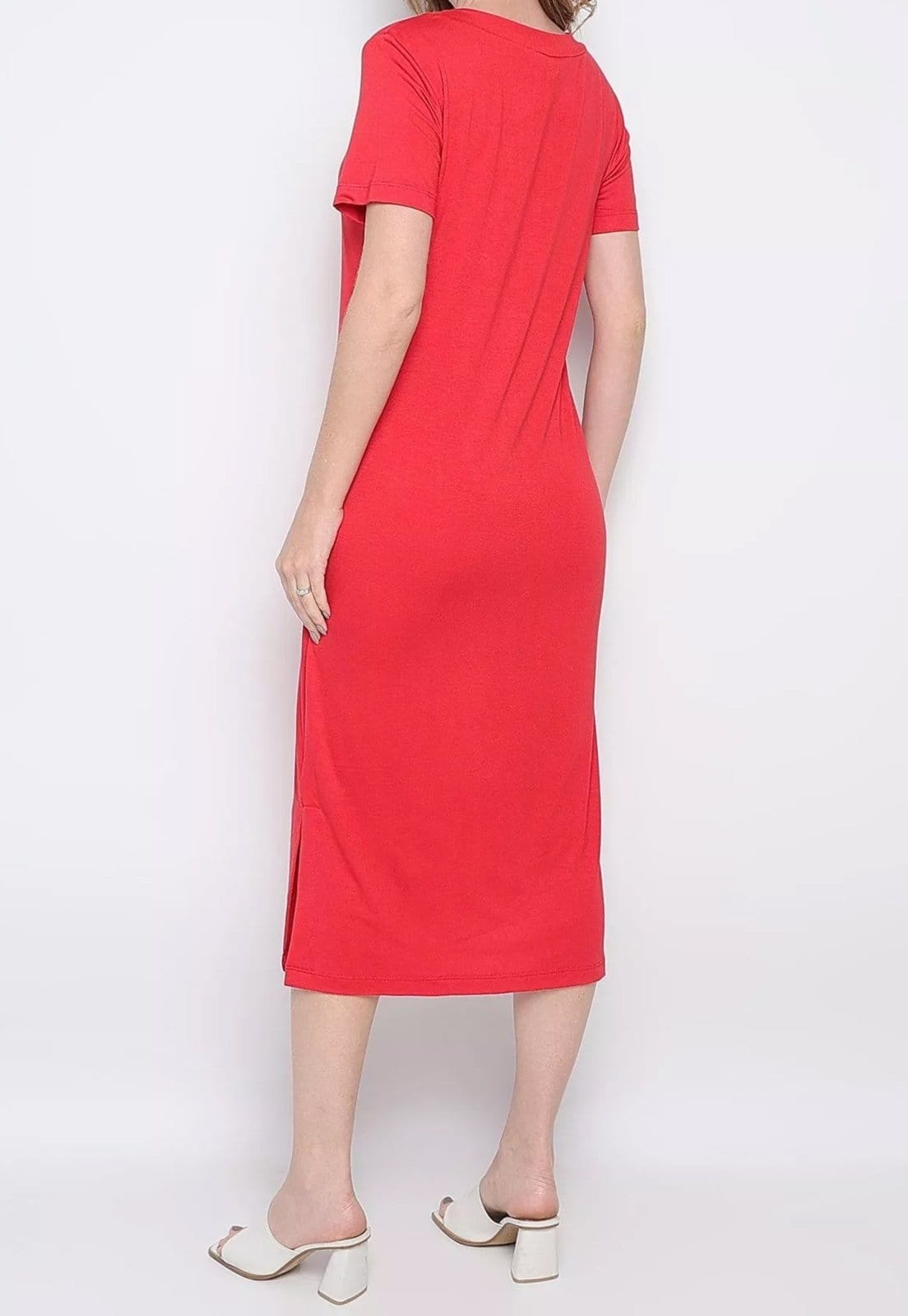 Vista 2 Vestido Viscolycra Maria Paes Midi de Manga Maria Paes vermelho