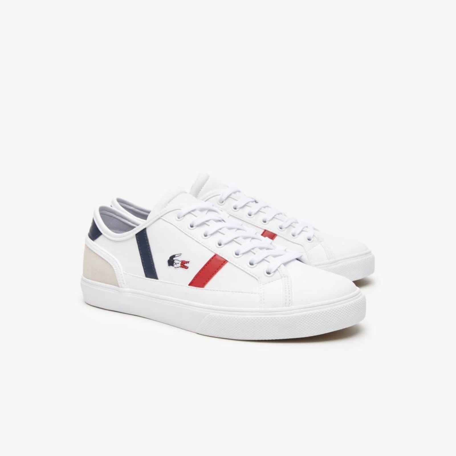 Vista 2 Tênis masculino Lacoste Sideline Pro em couro tricolor Lacoste branco