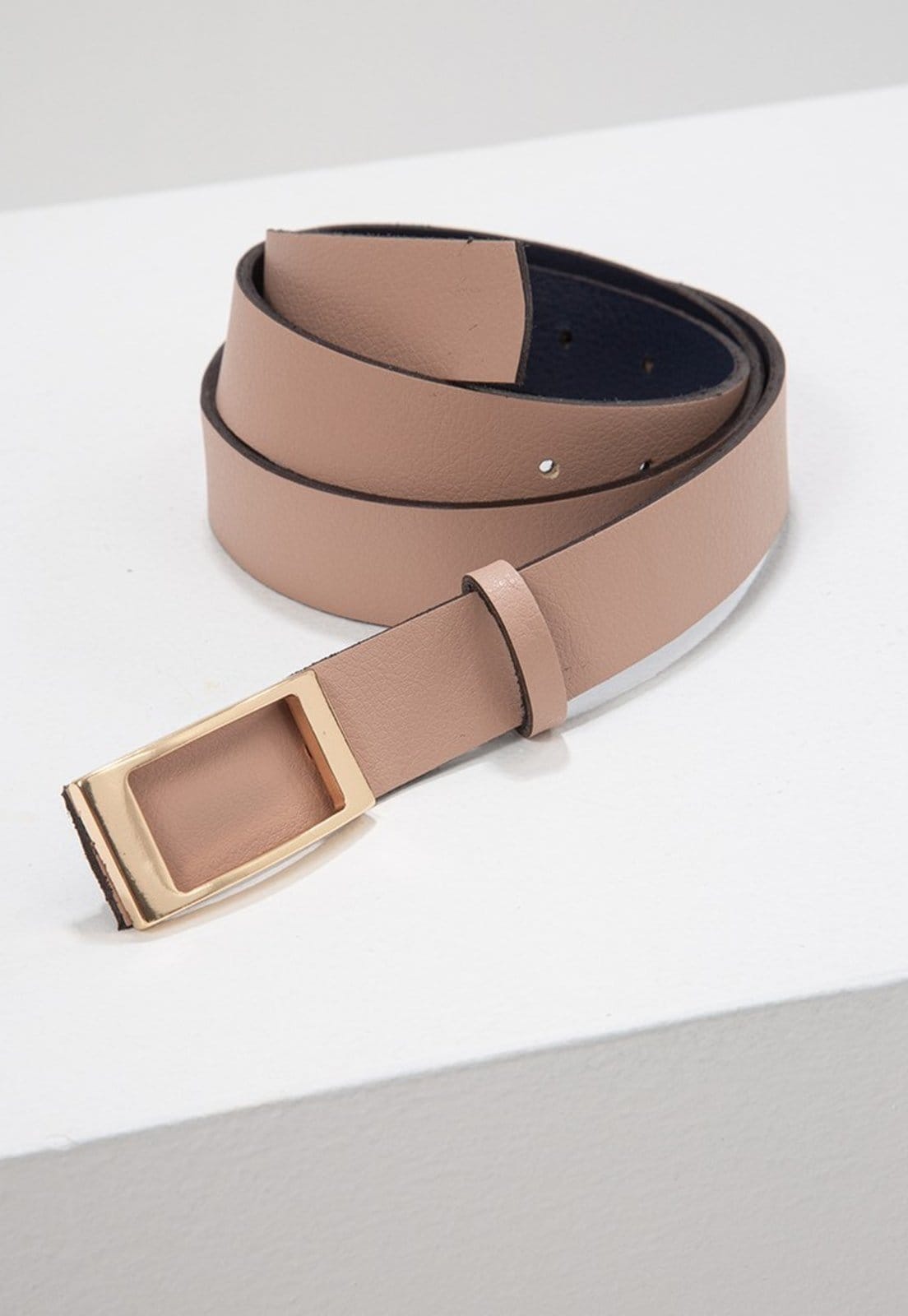 Vista principal Cinto Bicolor Dupla Face Marinho e Nude Rosê com Fivela Retangular Ariadna Principessa azul marinho nude