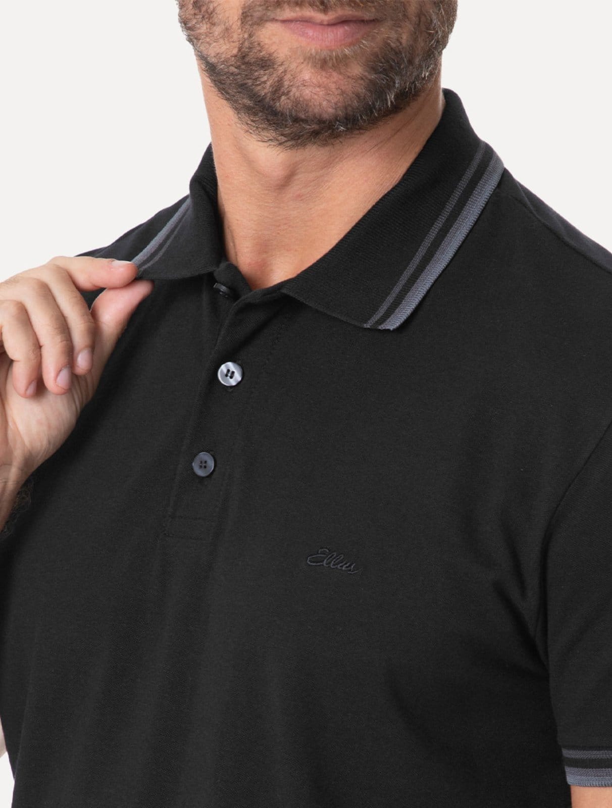 Vista 2 Polo Ellus Masculina Piquet Triple Short Signature Preta Ellus preto