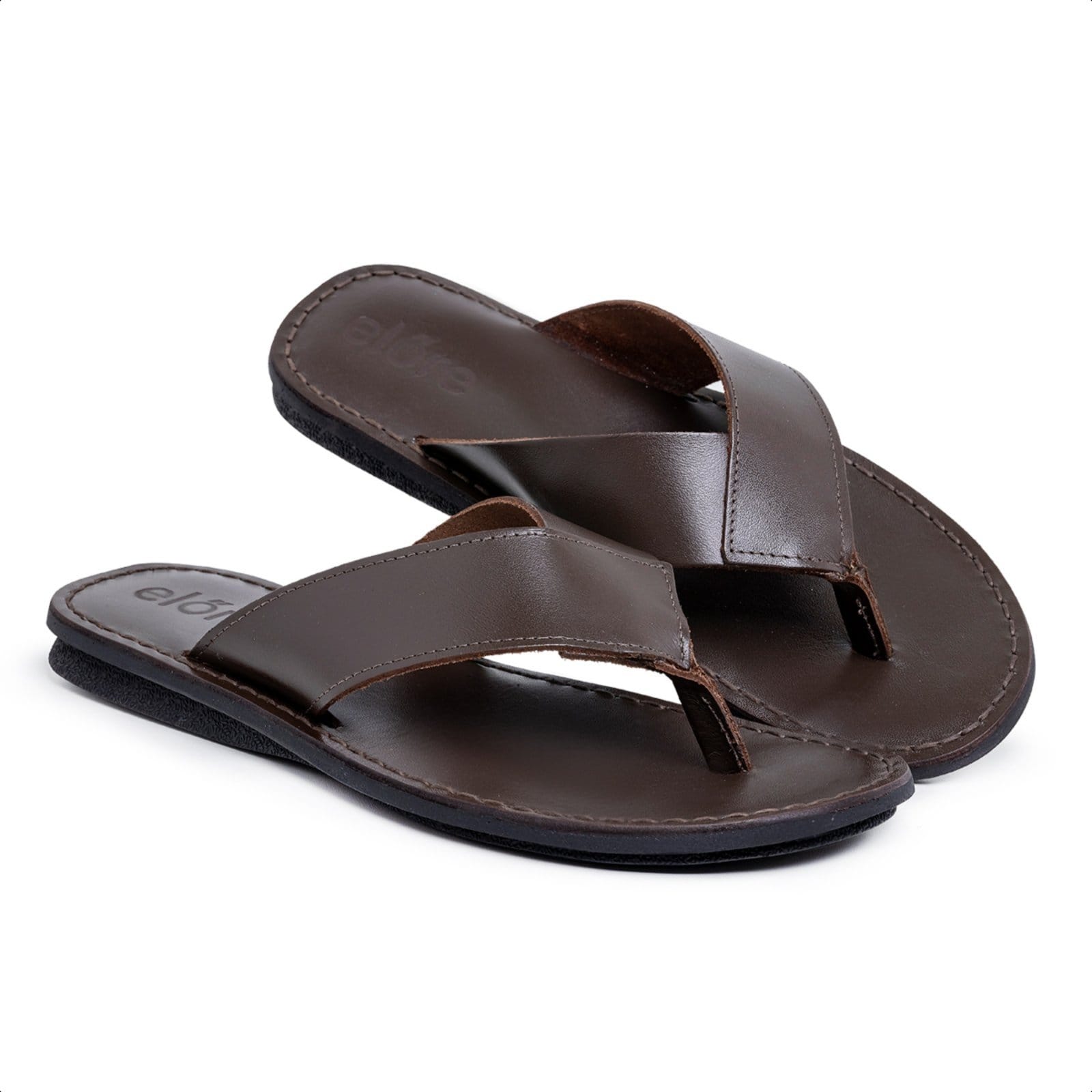 Vista 2 Chinelo Masculino em Couro Sandalia de Dedo Costurado Conforto Macio Ortopédico Ergonômico Café FRANCA GRIFFE marrom