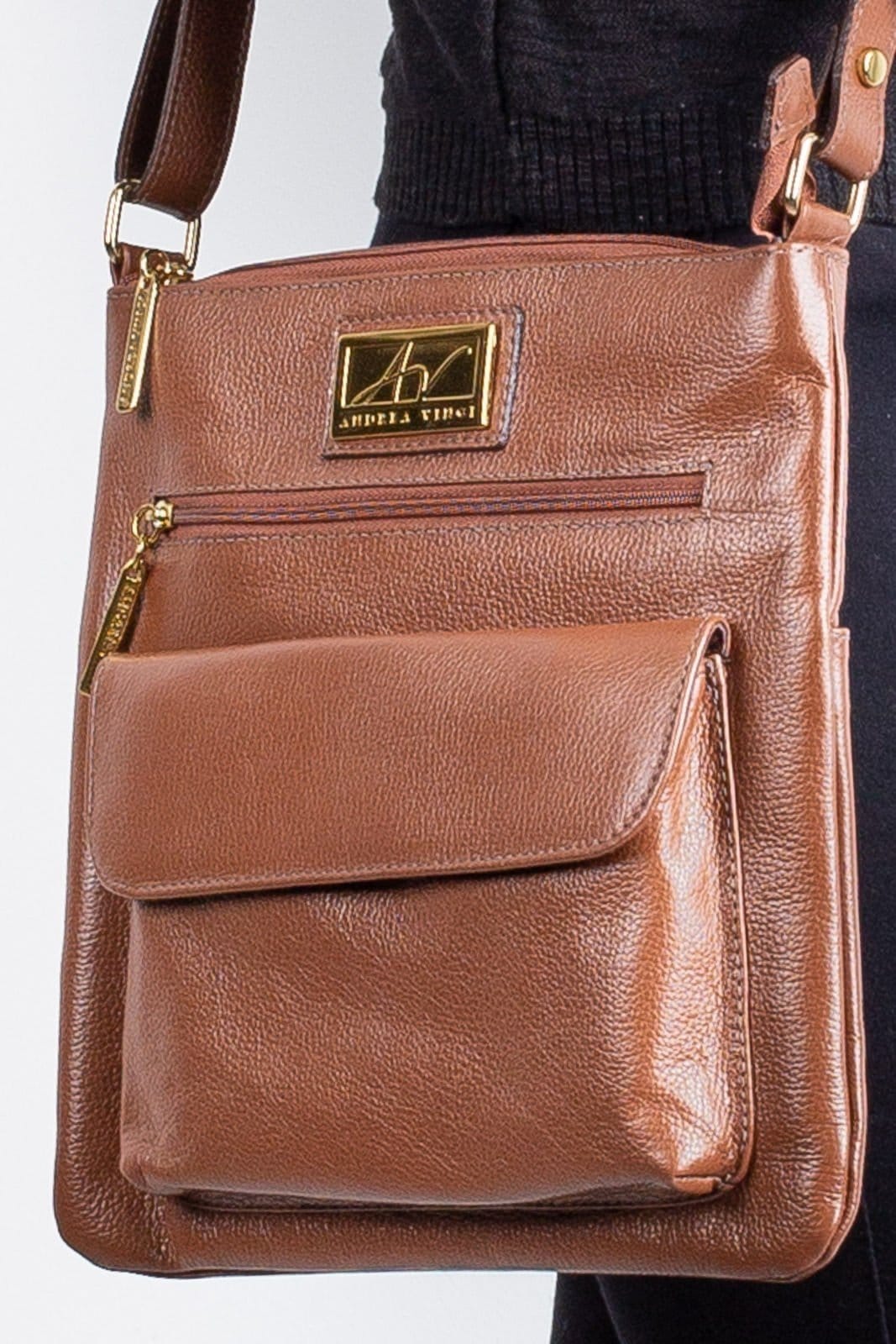 Vista 2 Bolsa transversal de couro liso Karen - Whisky Andrea Vinci vermelho