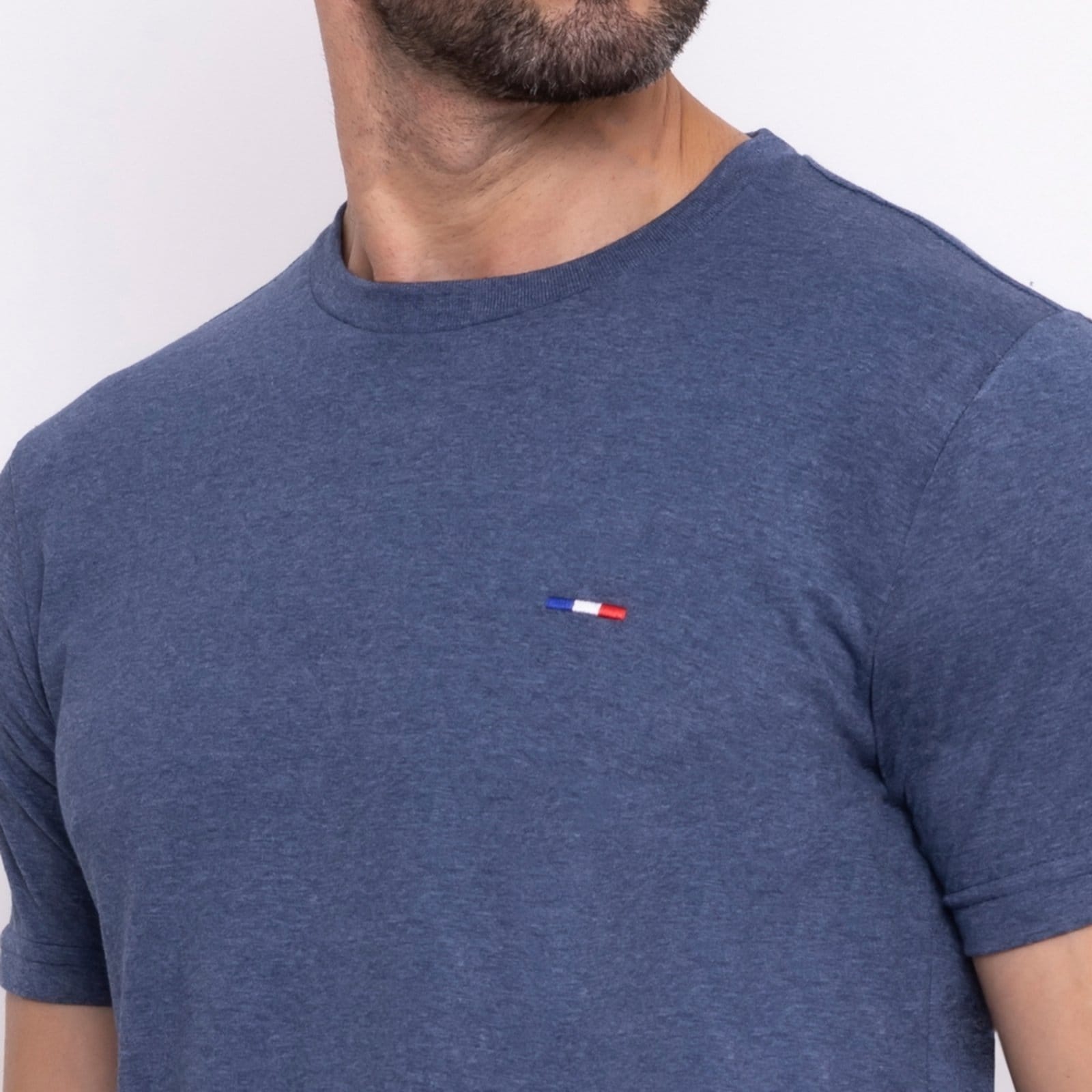 Vista 2 Camisetas FMF Básicas Masculina Industrie em Algodão Premium no Estilo Tommy Bordado França Azul Mescla FMF jeans azul