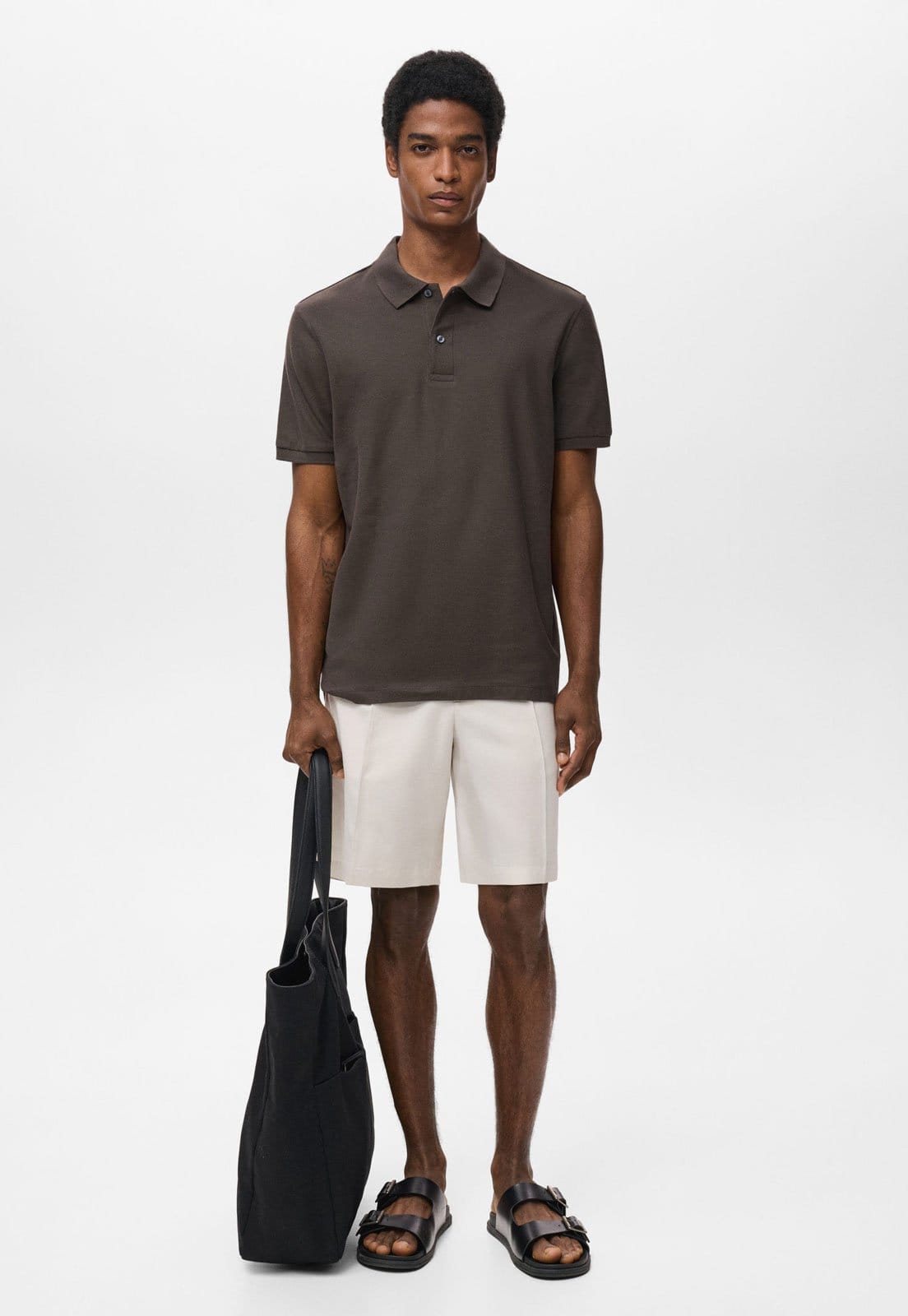 Vista 2 Camisa Polo Masculina Mango POLO REA Escuro Mango marrom