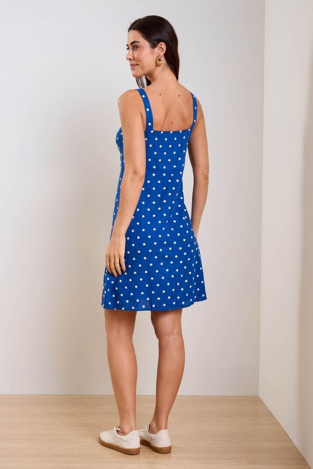 Vista 2 Vestido Feminino Curto Linho Bordado Marialícia Marialícia azul