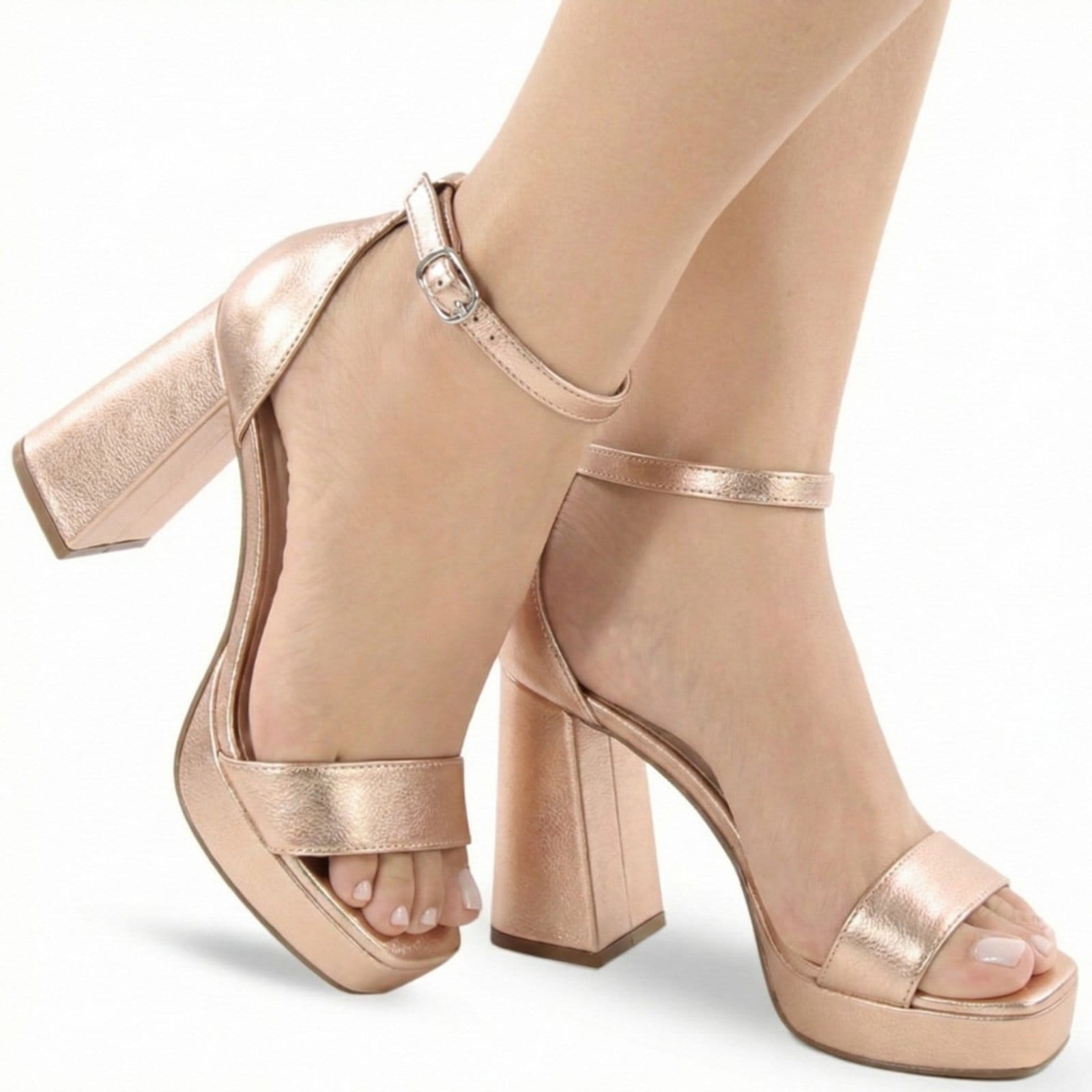 Sandália Modarpe Salto Grosso Meia Pata Alto 10cm Rose Gold M64