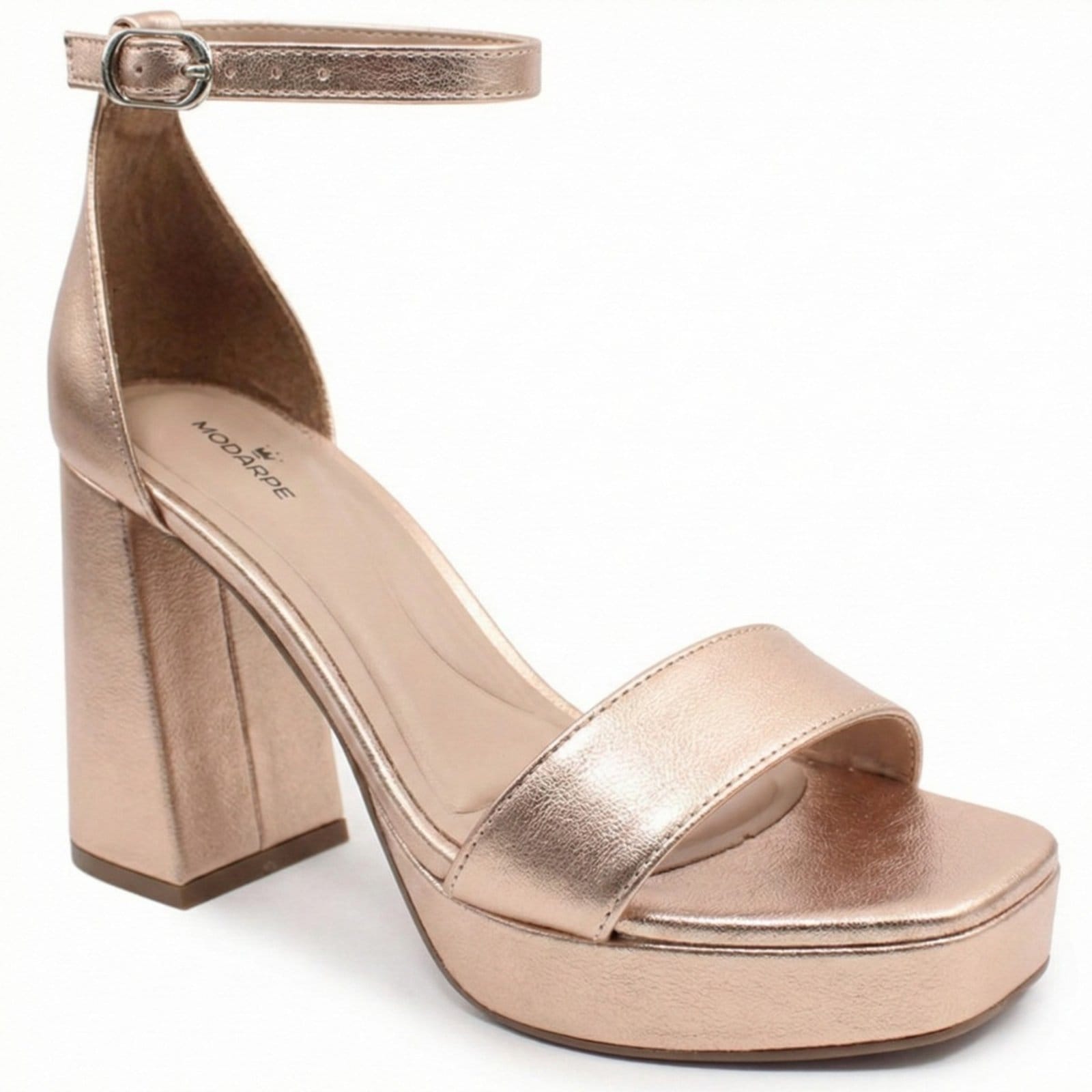 Vista 2 Sandália Modarpe Salto Grosso Meia Pata Alto 10cm Rose Gold M64 Modarpe rosê rose
