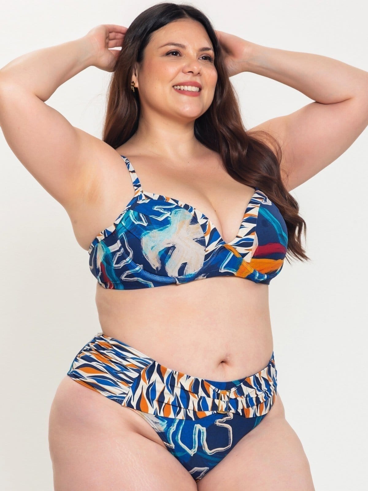 Biquíni Composê Plus Size Orla da Praia com Bojo Meia Taça e Aro Elegante e Laranja