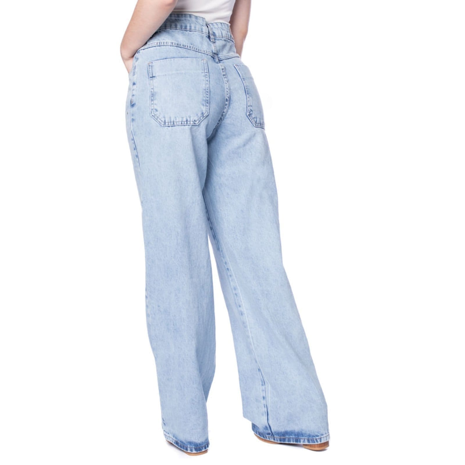 Vista 2 Calça Jeans Feminina Sawary Wide Leg Claro Sawary azul